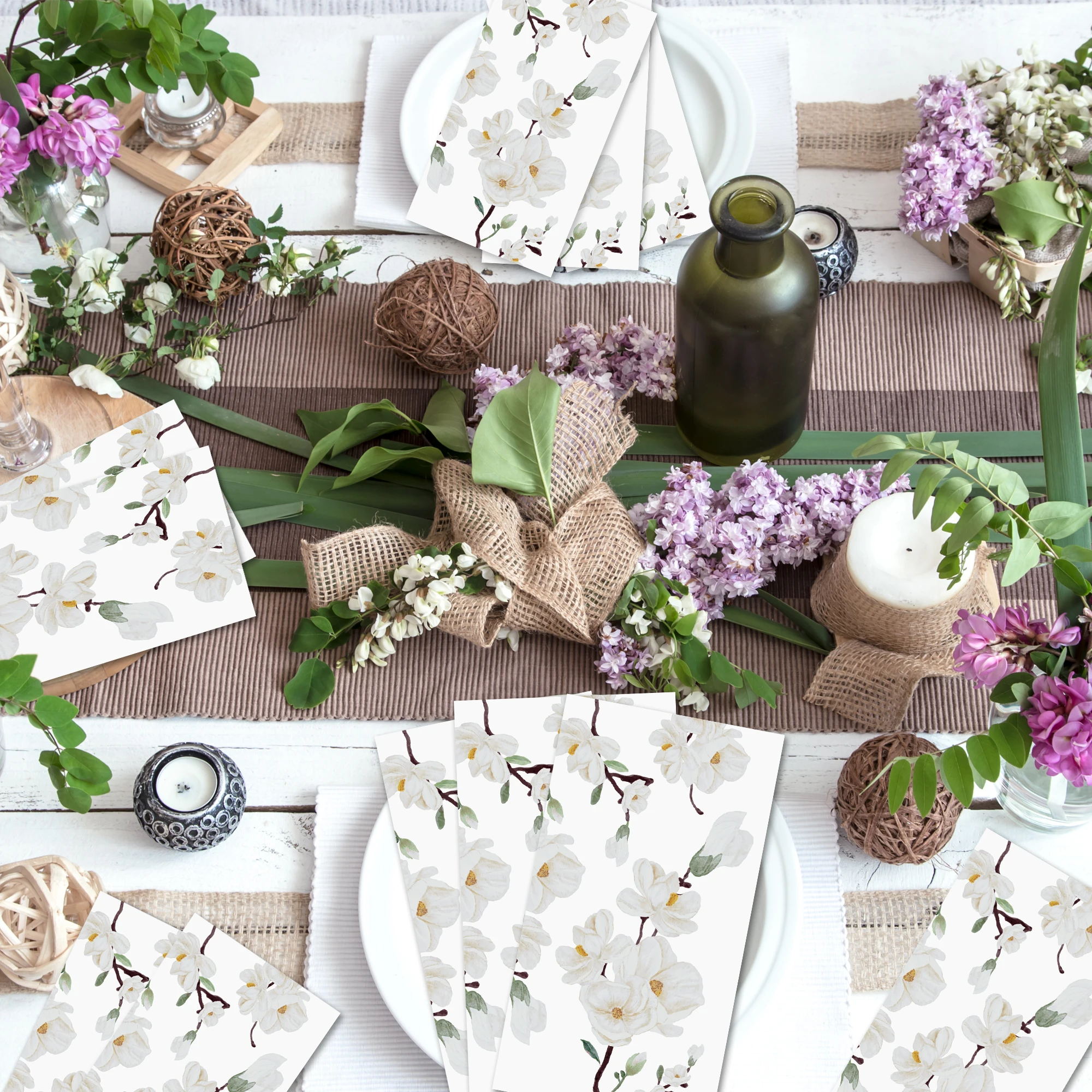 20 Stück Servietten mit chinesischen Blumen, lange Papierservietten, Hochzeit, Einweggeschirr, Servietten, Taschentücher, Geburtstag, Abendessen, Tischdekoration – Detail 18
