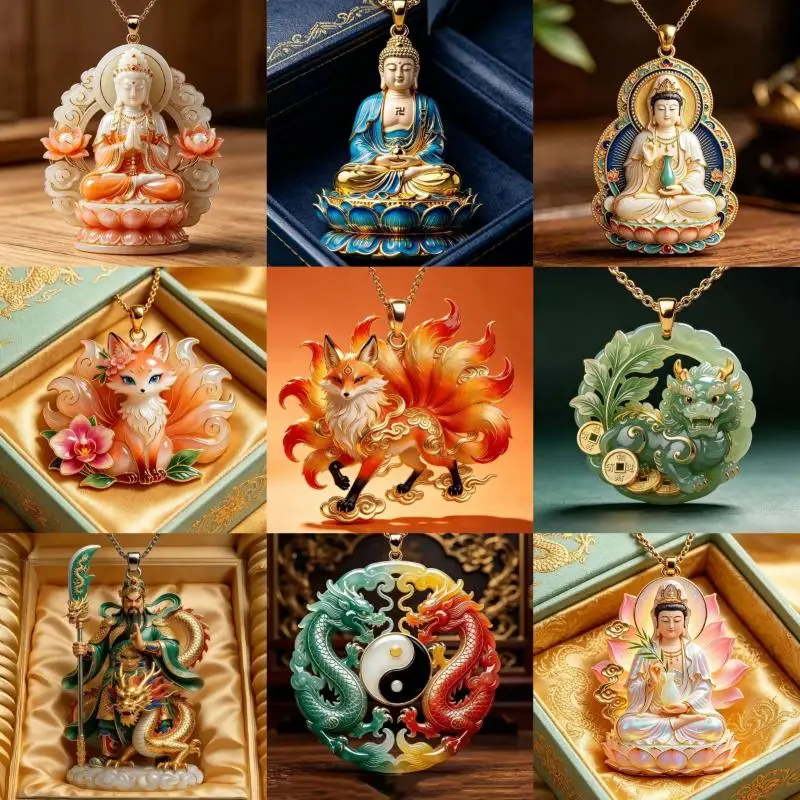 New Nine Tailed Fox Peony Pendant Necklace Color Retaining Non-Fading Premium Jewelry Gift for Women Mother's Day Present