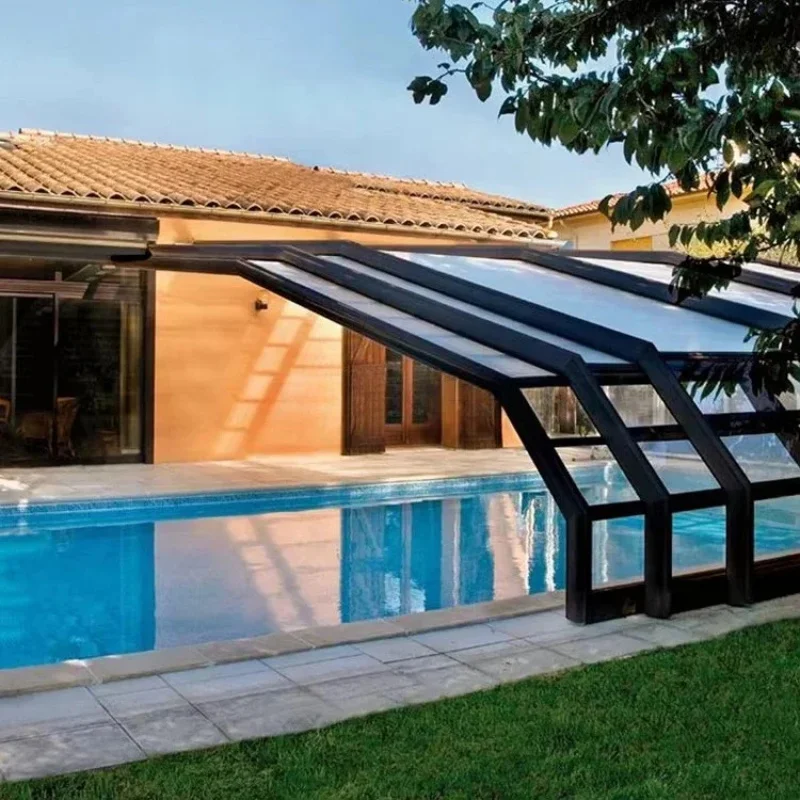 Outdoor Aluminum Frame Removle Room Enclosure ized Retractle Sliding Tempered Glass Roof Swimming Pool Cover