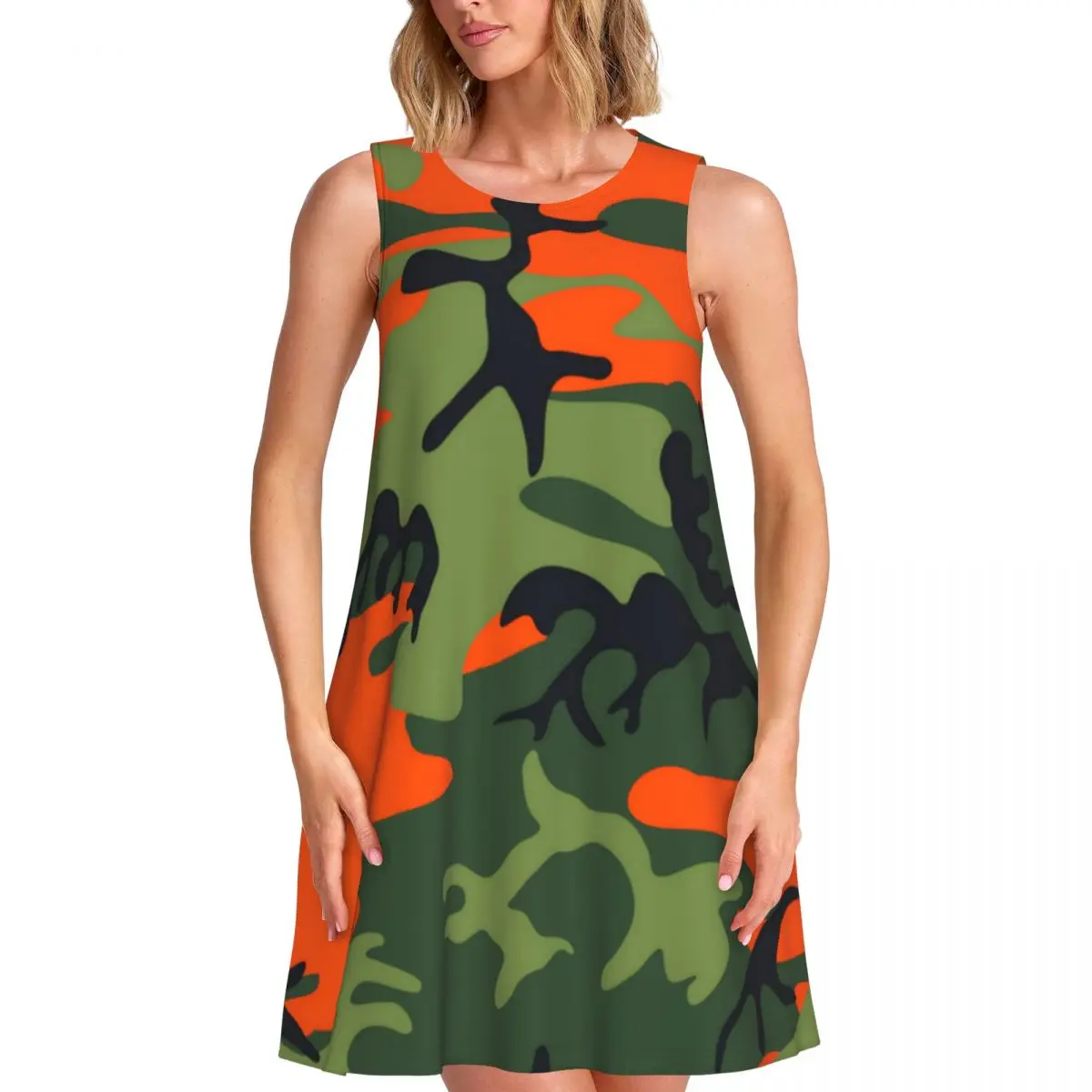 Orange And Green Camo Tank Dress Army Vector Camouflage Basic Dresses Summer Print Sexy Dress Cheap Sleeveless Vestidos Big Size