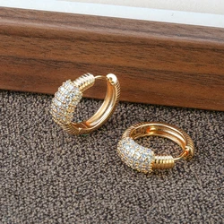 Light gold exquisite zircon women's ring earrings plated with 18K gold, fashionable earrings, elegant party minimalist gift