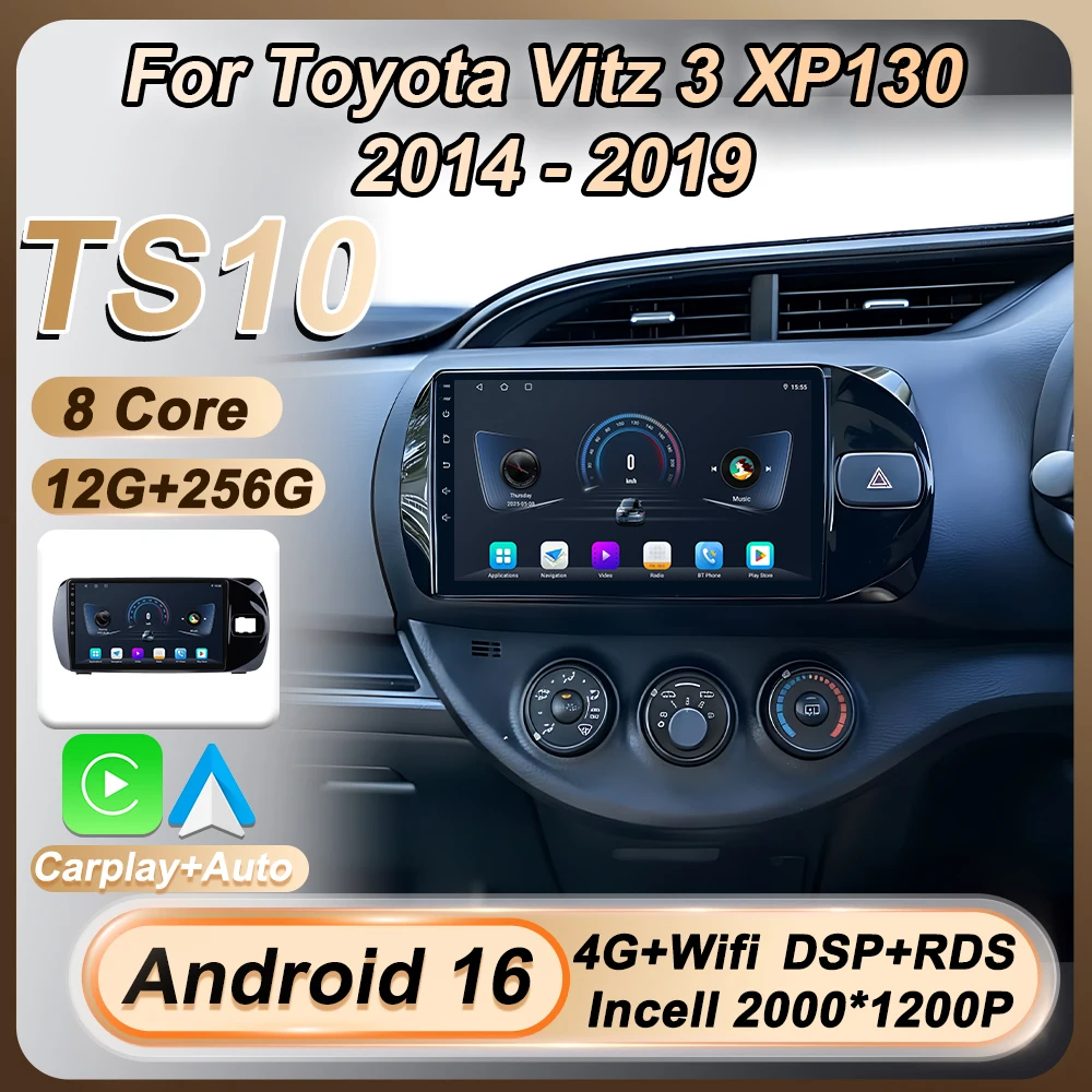 

Беспроводной CarPlay Auto для Toyota Vitz 3 XP130 2014-2019, Android 16, автомобильная мультимедийная система с GPS, DSP и функцией разделения экрана