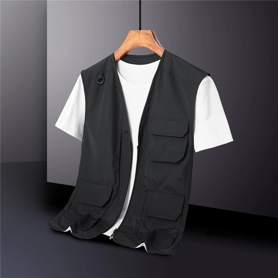 Fishing Vest Men Cargo Vests Waterproof Sleeveless Jacket Fashion Casual Solid Color Vests Male Plus Size 5XL