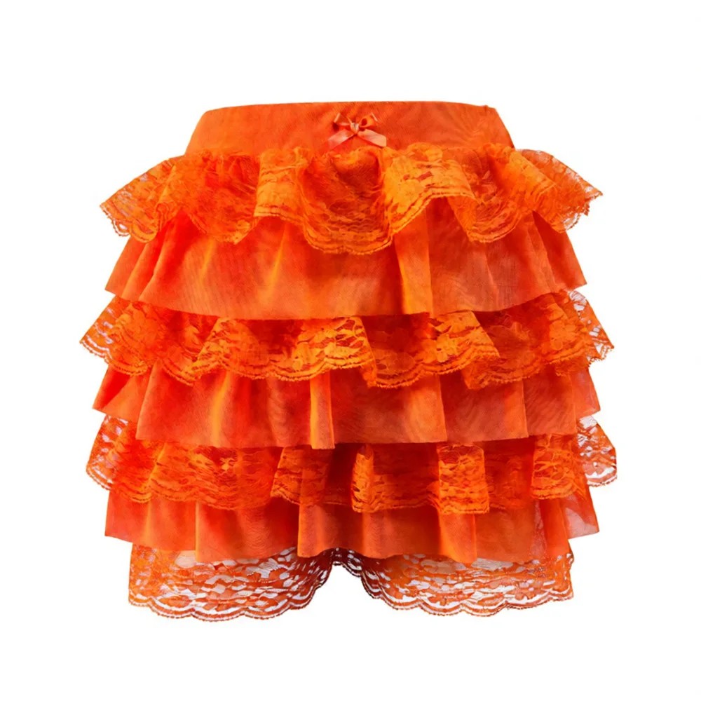 

Lace Trim Layered Ruffle Mini Skirts Women Cute Bow Mesh Tutu Lolita Ruffled Tiered Micro Skirts Summer