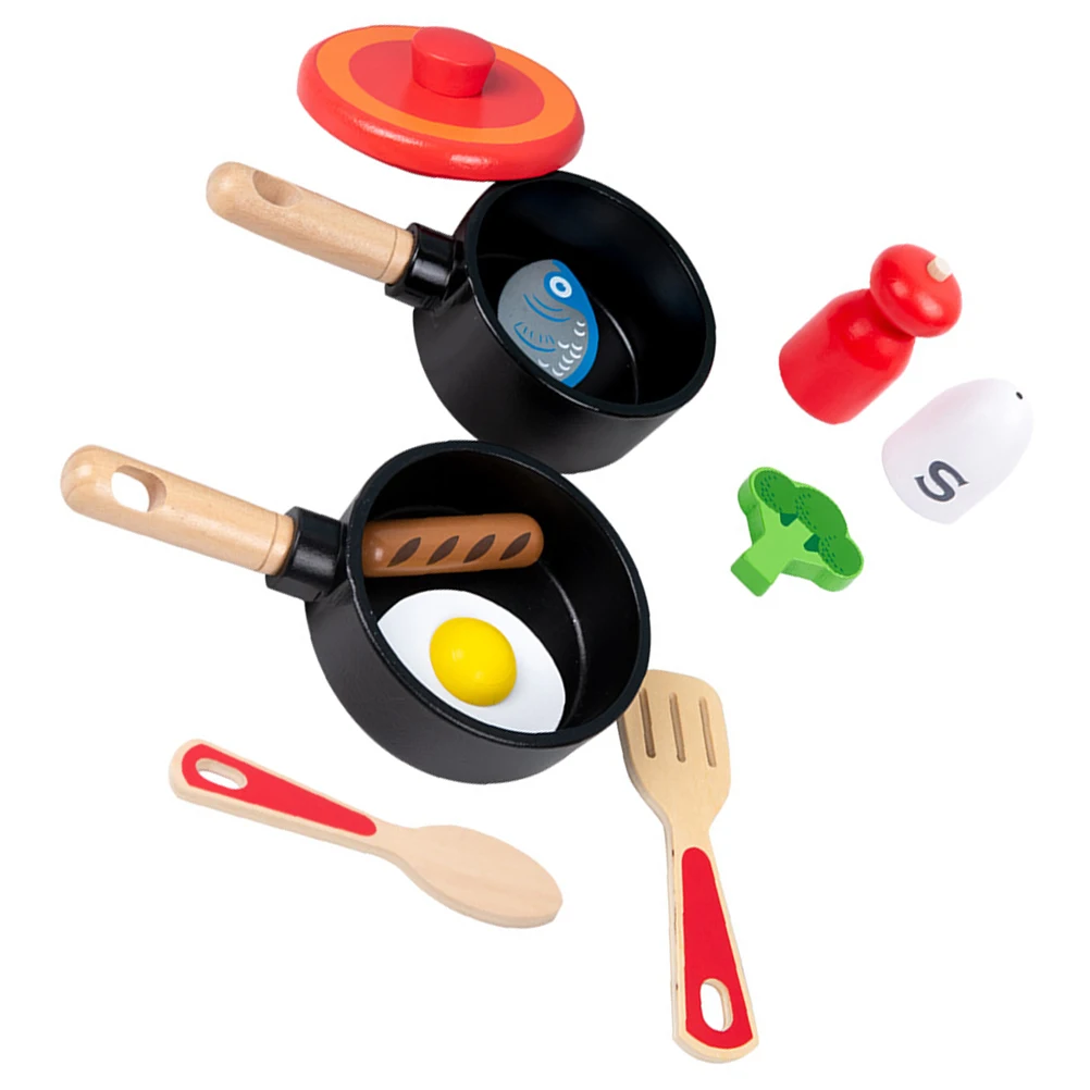 

Wooden Pot Set Kids Kitchen Accessories Childrens Pretend Playset Toys Supplies