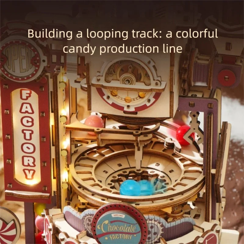 3D Puzzle for Adults Christmas Style Wooden Model Kit Chocolate Factory DIY Dollhouse Kit Building with Music Lights Child Gift