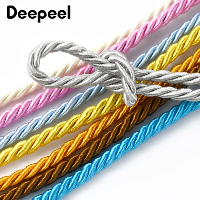 5Meters Deepeel 3mm Polyester Braided 3 Shares Rope Lace Ribbon Clothes Decor Cord Pillow Curtain Home Textiles DIY Accessories