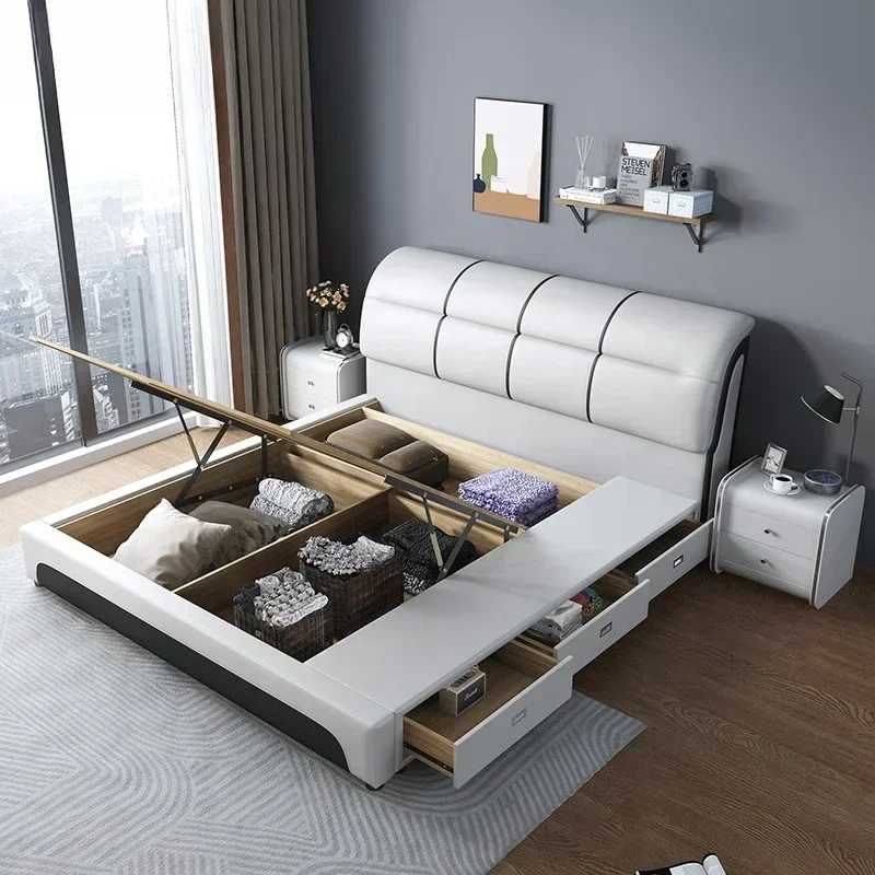 Luxury Italian Bedroom Set Modern Large Storage King Queen  Bedroom King Size Bed Queen Bed Frame with Headboard   Furniture