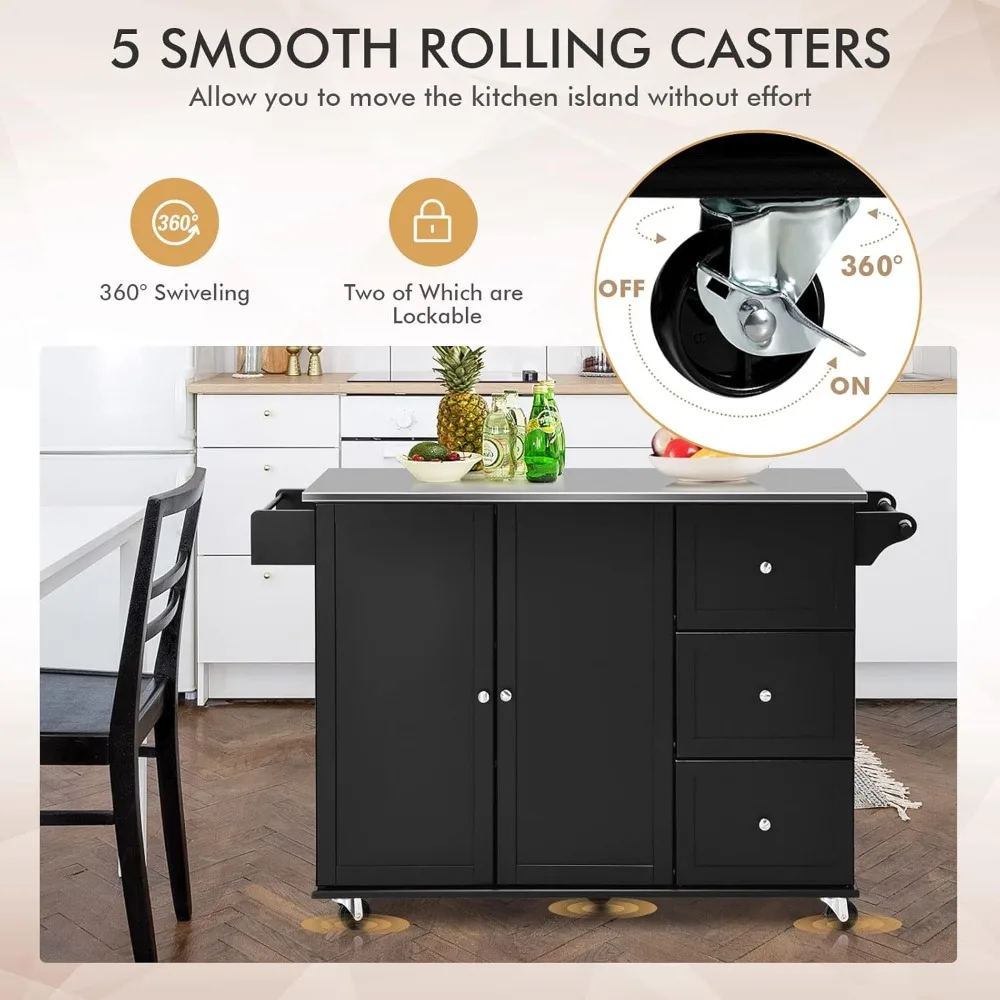 عربة جزيرة المطبخ GOFLAME مع سطح من الفولاذ المقاوم للصدأ، جزيرة مطبخ متنقلة مع مساحة تخزين ورف للمناشف، عربة مطبخ #3