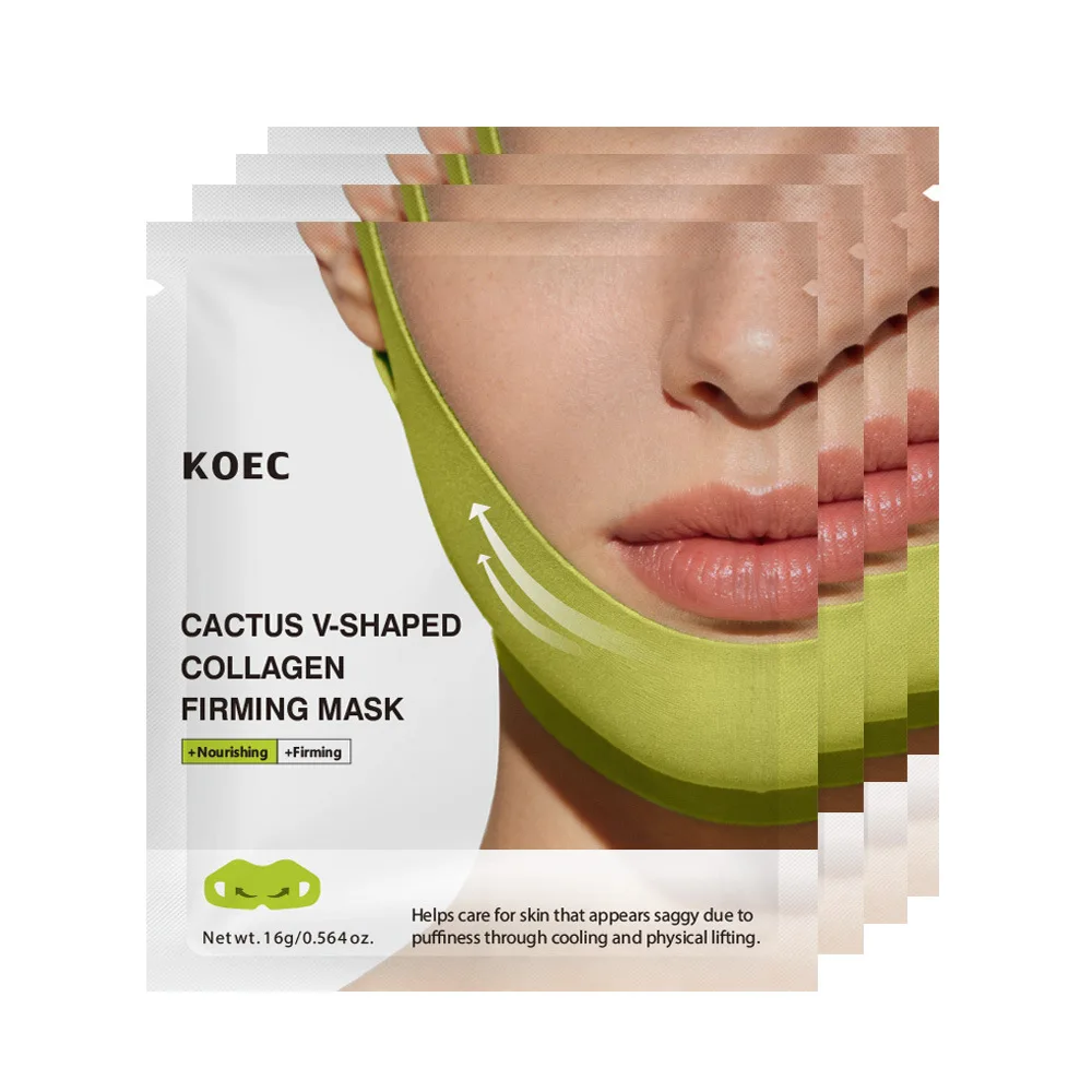 Cactus Collagen V-Shaped Firming Mask 4Pcs Anti-Sagging Lifting Jawline Patch for Puffy Skin Moisturizing Nourishing Face Mask