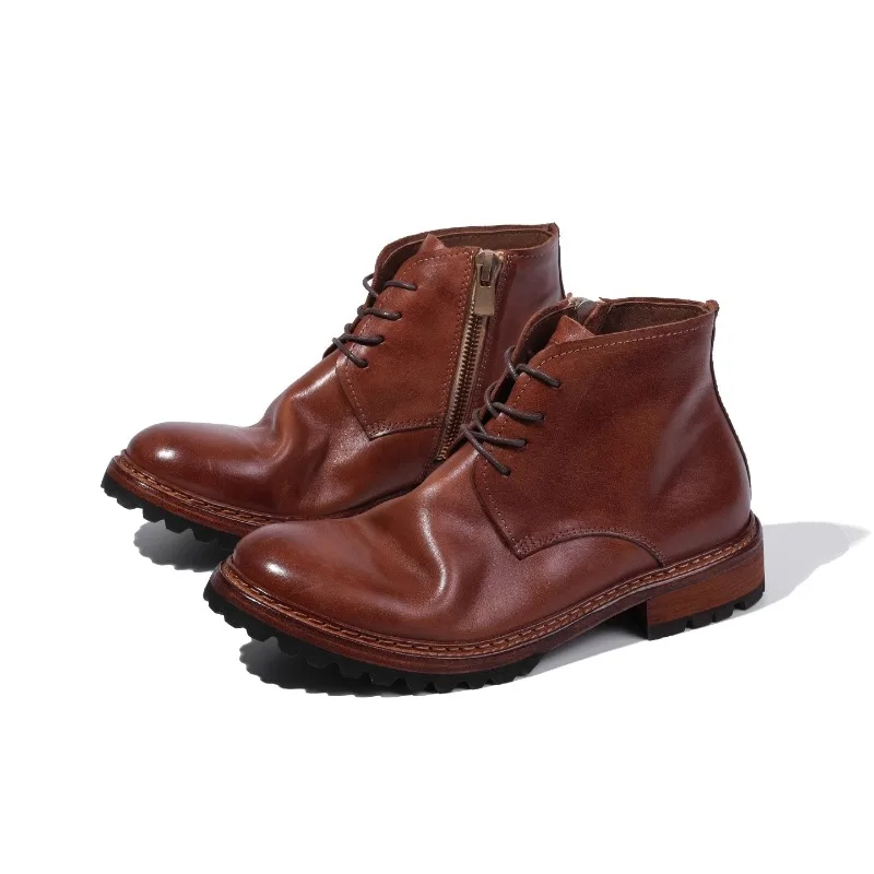

British Style Luxury Outdoor Casual Work Shoes Men's Motorcycle Boots Genuine Leather Desert Chelsea Boots Male High Top Fashion