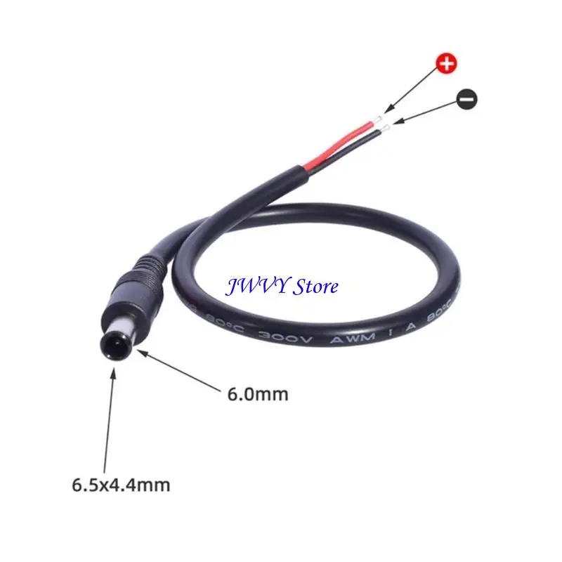 573A 18AWG Plug Connector Power Pigtails Cable 6.5mmx4.4mm Male Plug to Bare Wire Open End Barrels Supply Adapter Repair Cord