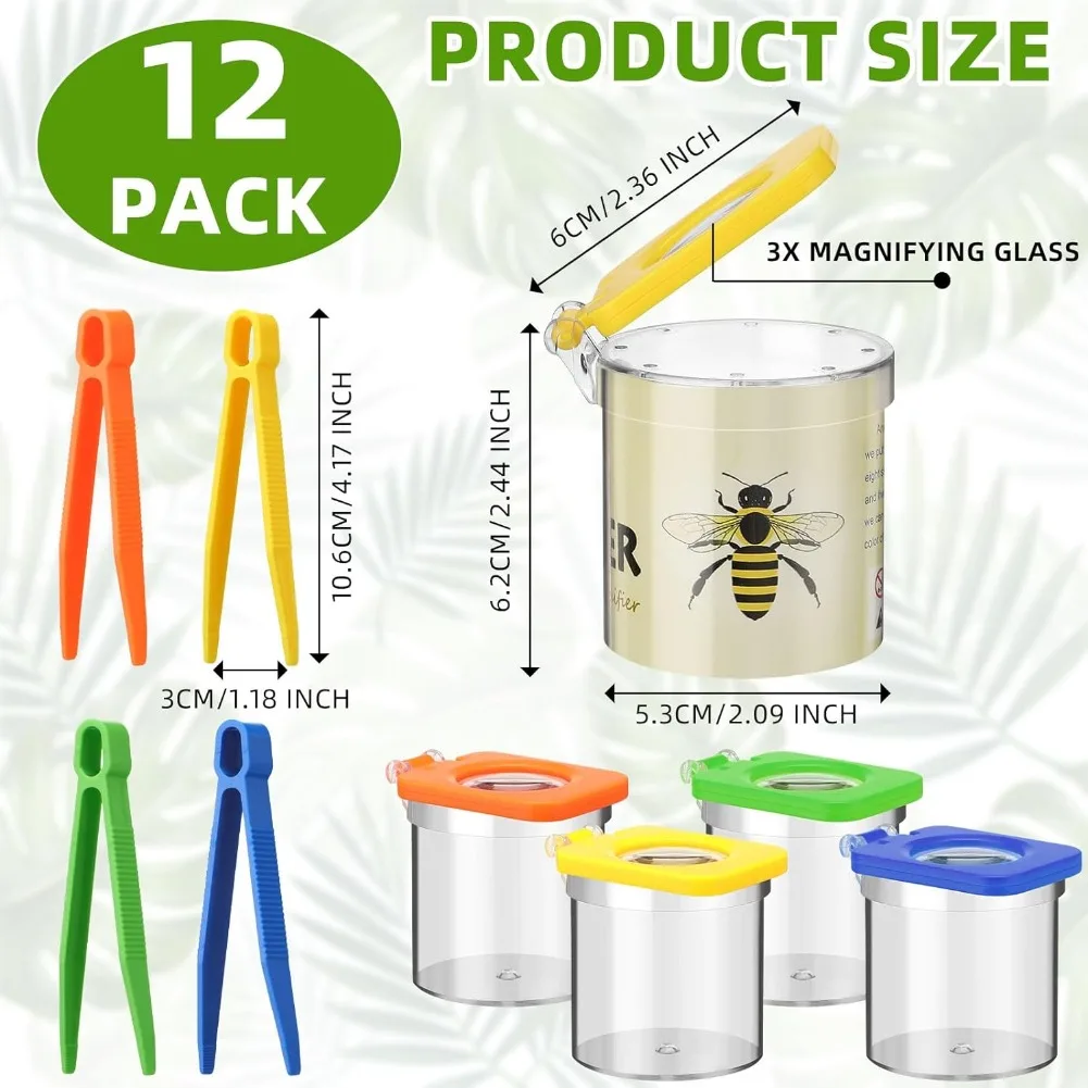 12Pack Insert Bug Viewer for Kids with Tweezers Magnifying Insect Box Insect Observation Kit Bug Catcher Bug Container Insect