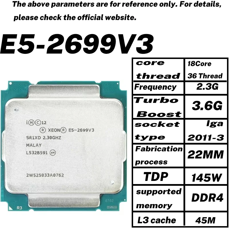 CPU Xeon E5 2699 V3 2.3Ghz 18-Core LGA 2011-3 cpu processor SR1X