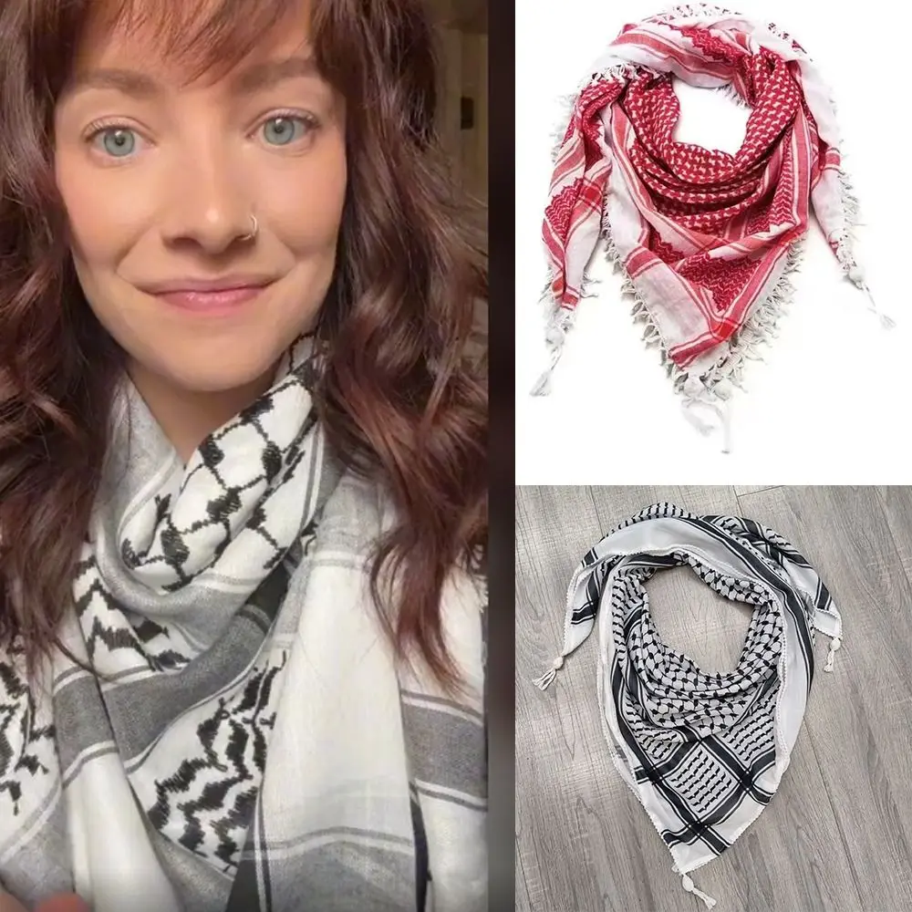 Traditional Woven Palestinian Keffiyeh Kufiya Shemagh Scarf with Classic Plaid Patterns Headband for Men Women