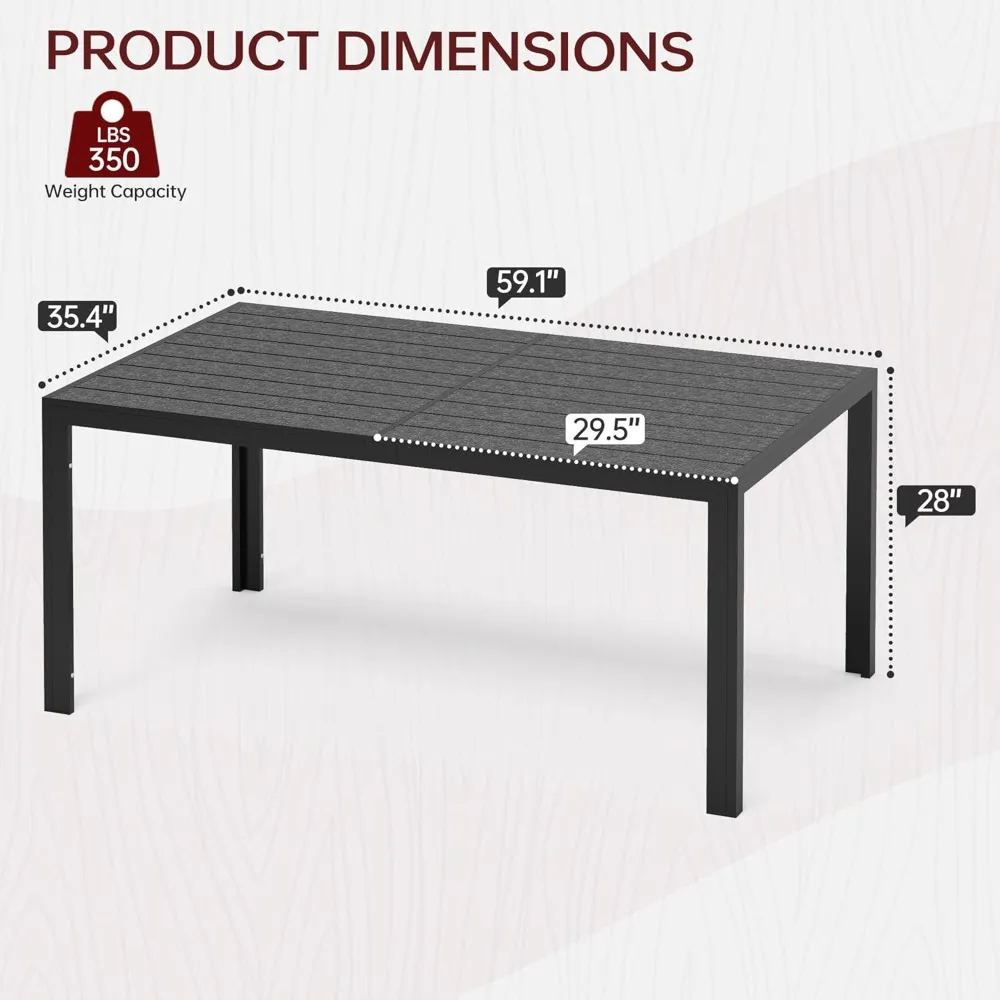 

Patio Dining Table for 6,Rectangular Outdoor Patio Tables with Wood-Like HDPE Slat Top,All Weather Metal Outdoor Dining Table