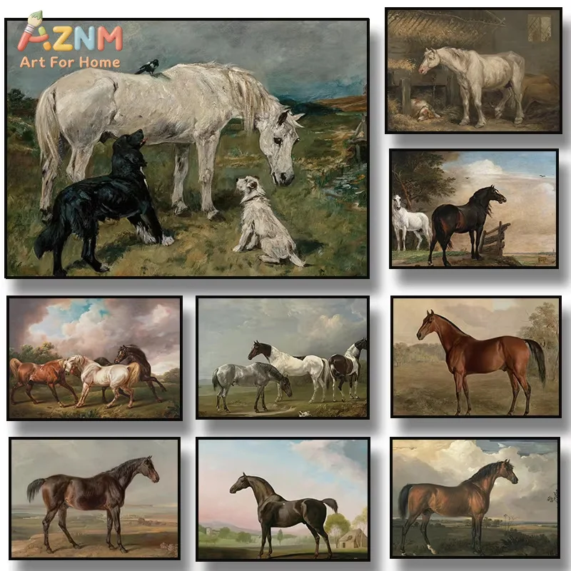1PC Vintage Horse Poster Prints, Antique Equestrian Canvas Painting Wall Art for Living Room English Country Home Decor