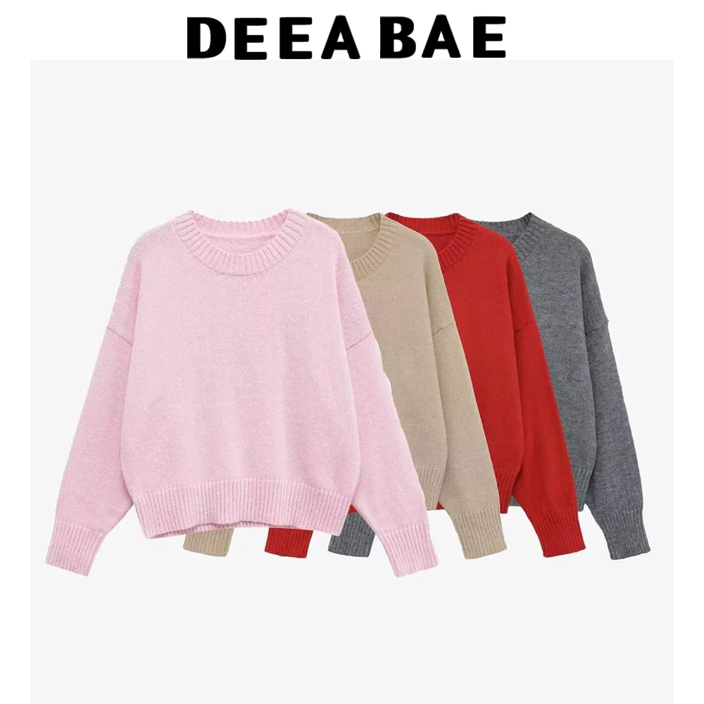 

DEEABAE 2025, осенний новый продукт, женская одежда, милый ленивый мягкий базовый вязаный свитер с круглым вырезом и длинными рукавами
