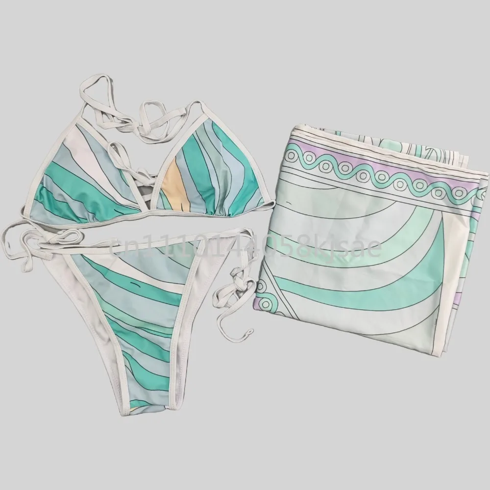 

Classic Design Women's Scarf Bikini Sets Swimwear with Letter Signature Logo Designer Brand Lady Scarf Swimsuit Beachwear