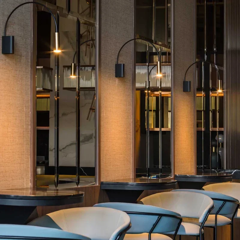 Minimalist Bend Tube Profile Wall Lamp LED Golden Arch Rotatable Metal Art Dining Room Restaurant Living Room Home Decor