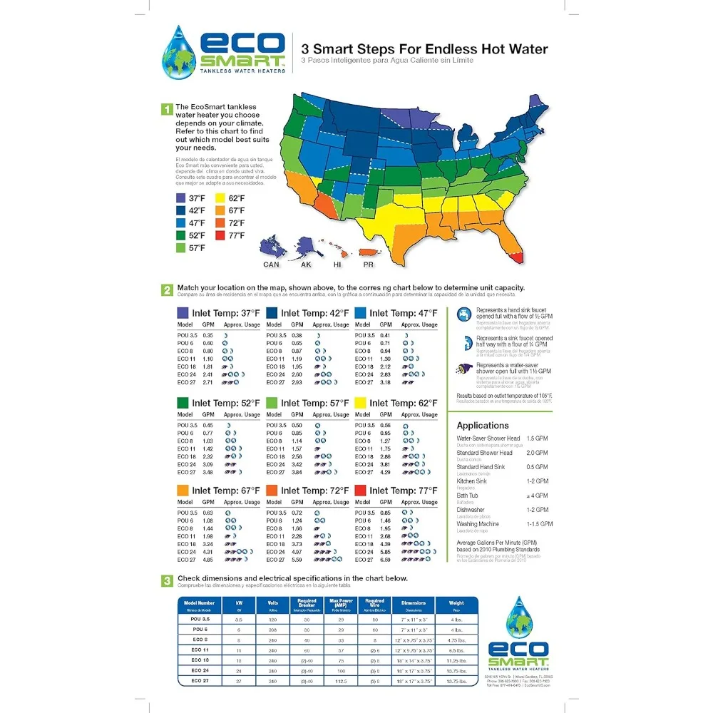 ECO 8 Tankless Water Heater, Electric, 8-kW - Quantity 1, 12 x 8 x 4