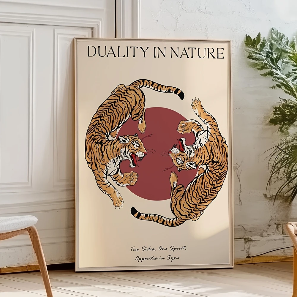 Japanese Tiger Canvas Prints Poster Japandi Vintage Animal Abstract Art Prints Living Room Bedroom Wall Art Home Decor Poster