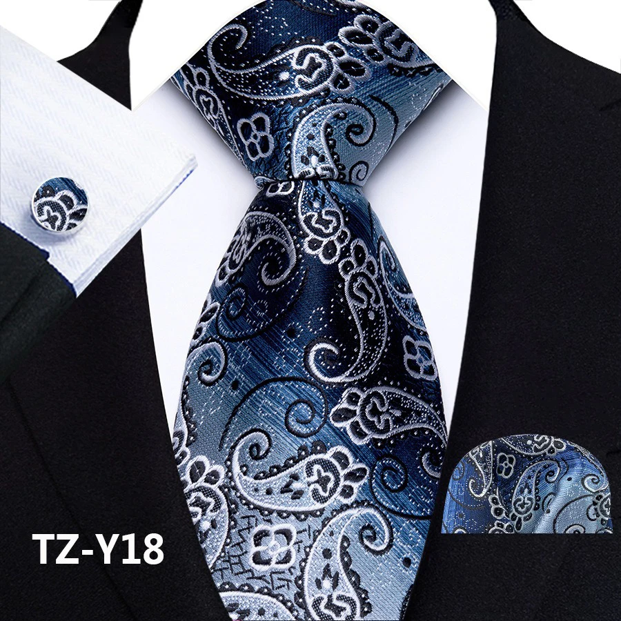 Paisley-Krawattenset für Herren, luxuriöse Krawatte, Einstecktuch, Manschettenknöpfe, 3-teiliges Set, klassische florale Krawatte, Einstecktuch für Anzug, Hochzeit, Business, Cravata – Detail 22