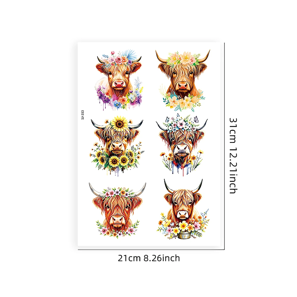 6pcs Yak Rabbit Fox Animal UV DTF Cup Wrap Sunflower Hedgehog Raccoon 3D UV Transfer Sticker Self-adhesive Bloom Mug Cup Wrap view 4