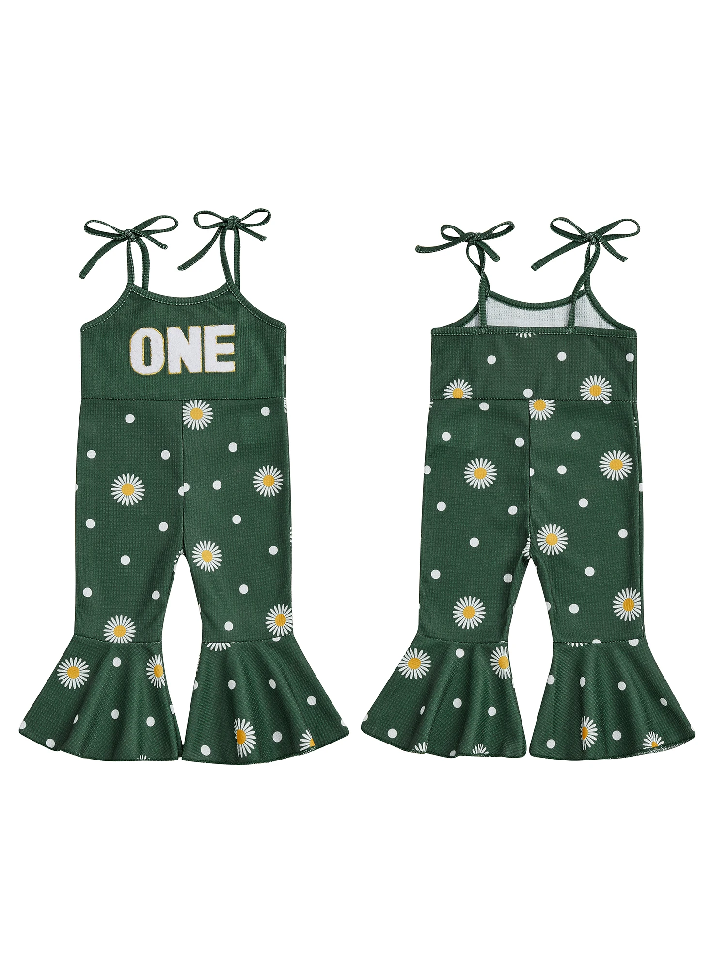 

Toddler Girl Floral Romper Sleeveless Jumpsuit with Ruffle Straps and Bell Bottom Pants Infant Summer Outfit