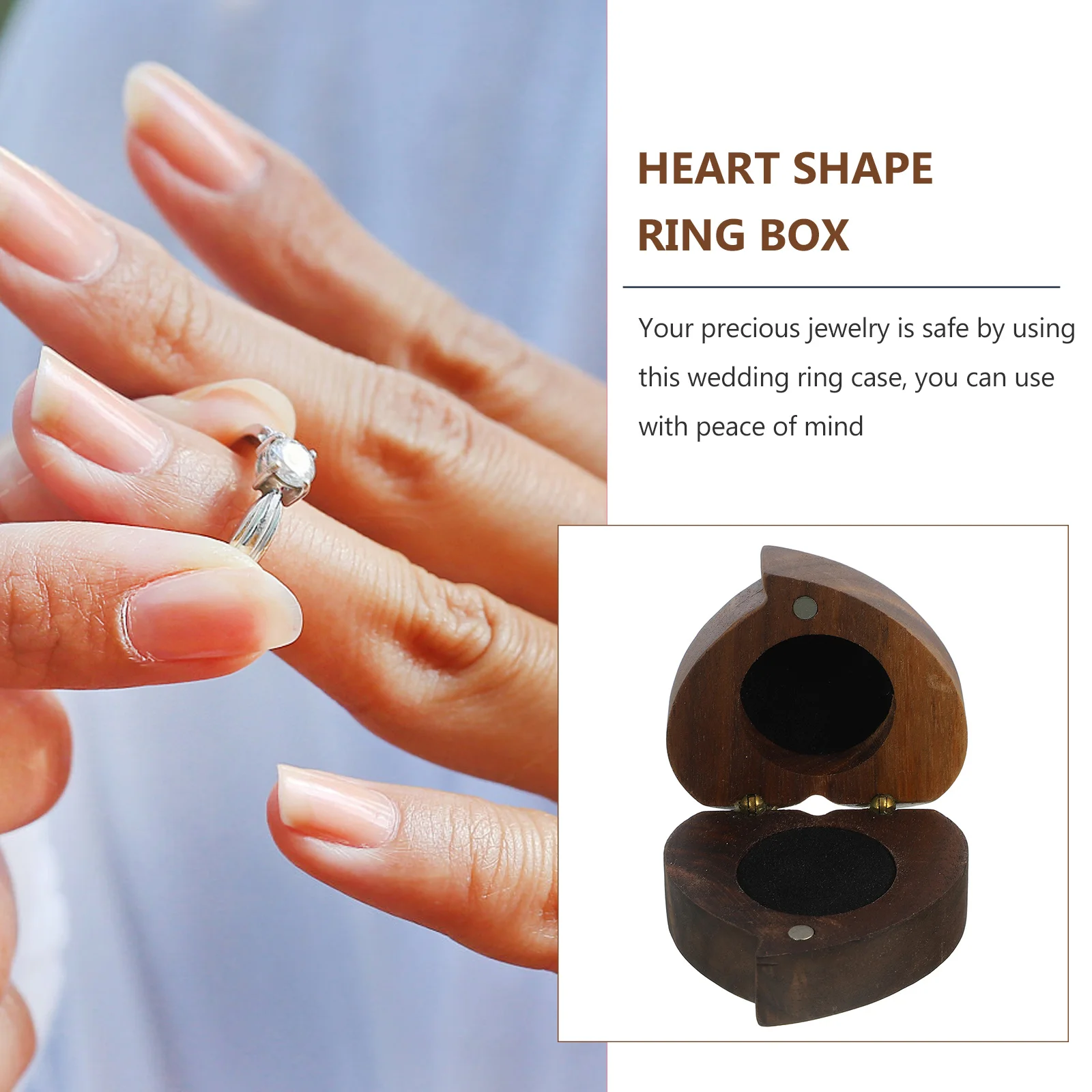 

Wedding Ring Box Wooden Heart Shaped Compact Size Engagement Ring Case Jewelry Display Holder for Proposal Jewelry Box for Rings