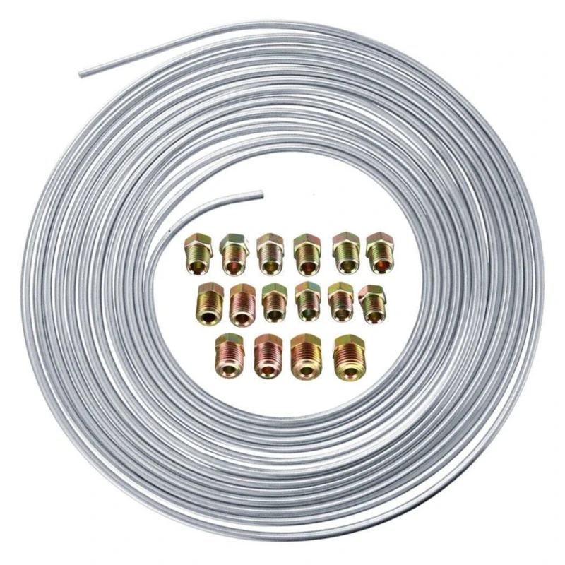 

25Ft. 3/16 OD Zinc-allloy Brake Line Rustproof Brake Line Tubing Coil & Fitting set 3/16" 25 Ft with 16 Fittings=