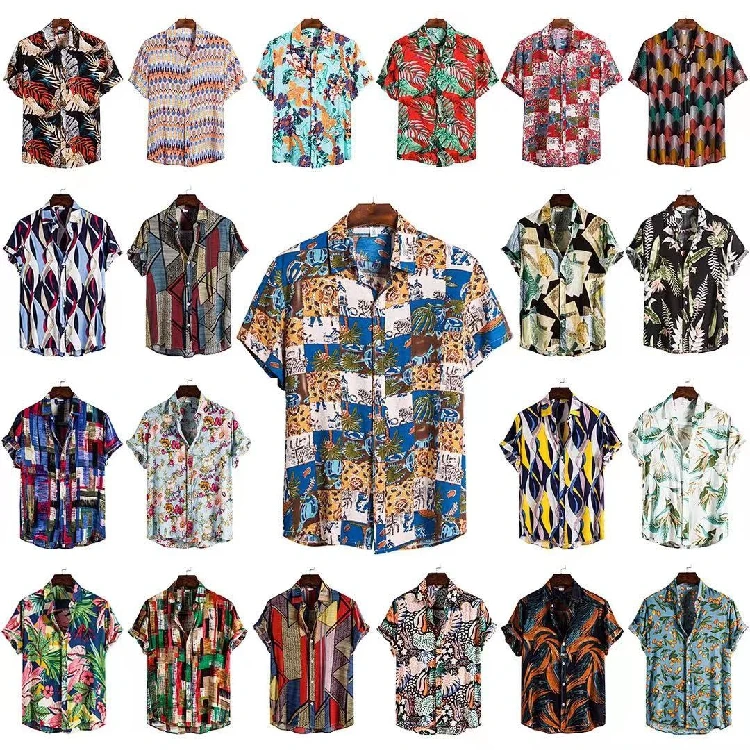 

Men's Hawaiian irt Beach Wear Summer Clothes ort Sve arp Collar Stand Fit Youthful ular Four Seasons Versatile