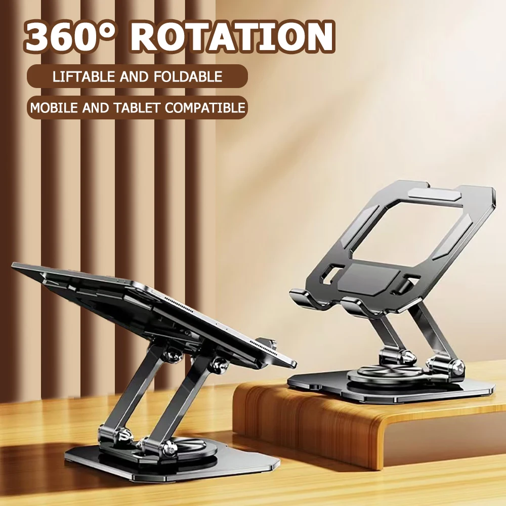 360 Rotating Tablet Phone Stand Adjustable Desk Holder Foldable Liftable Desktop Kickstand Anti-Slip Big Screen Tablets Support