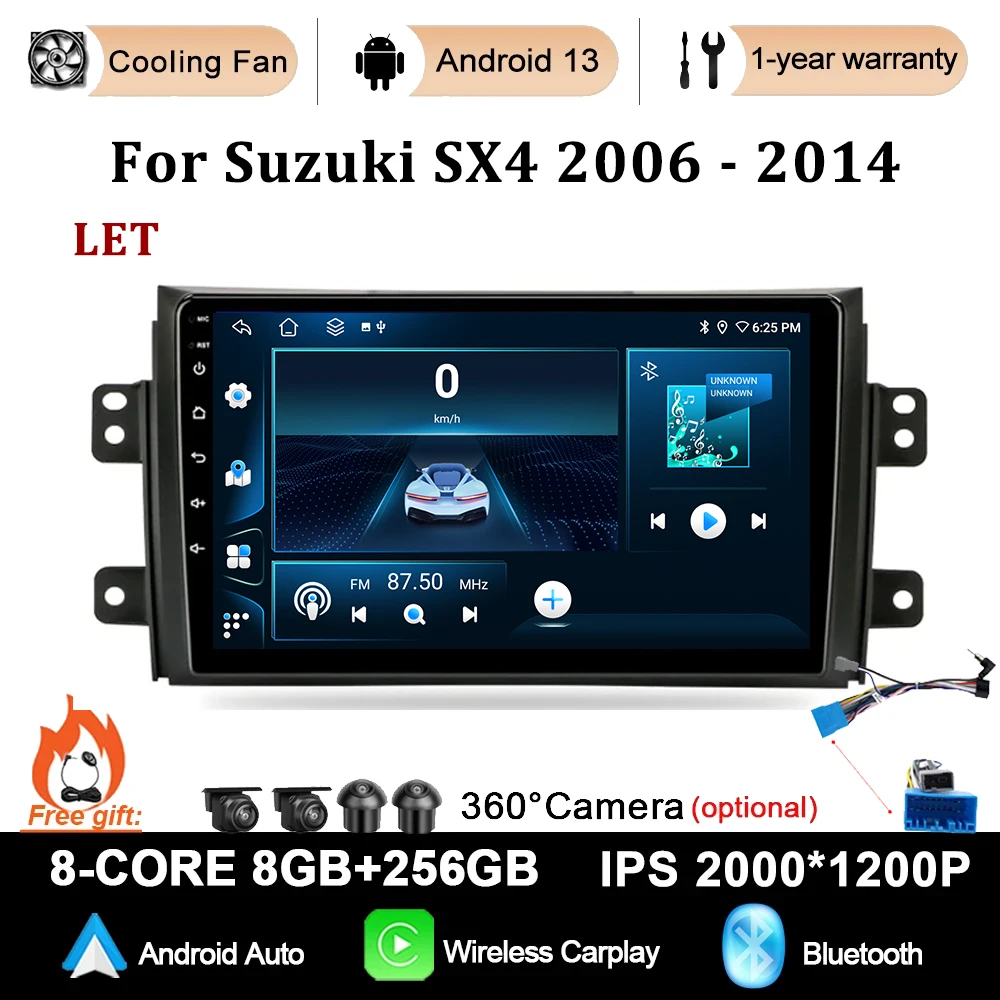 

Автомагнитола для Suzuki SX4 2006 - 2014 Android 13 WIFI 4G DSP мультимедийная навигация GPS сенсорный экран авто Carplay стереоплеер