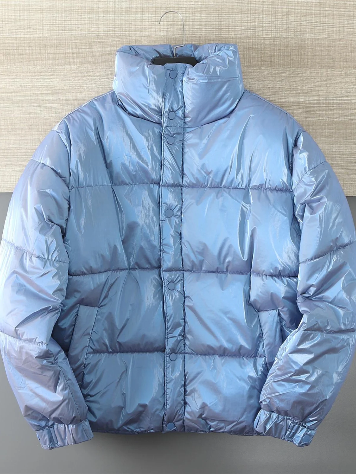 

Лазерная блестящая теплая хлопковая куртка с воротником-стойкой, унисекс, большие размеры, молодежная модная городская куртка с длинными рукавами