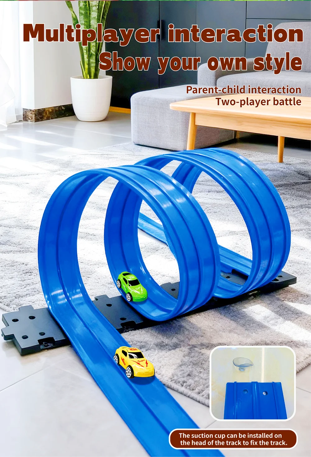 ของเล่นรางรถแบบยืดหยุ่น 5 เมตร & รถจิ๋ว DIY เกมแข่งรถบนรางแบบพกพา รางรถแบบม้วนเก็บได้ ของขวัญเสริมพัฒนาการสำหรับเด็ก
