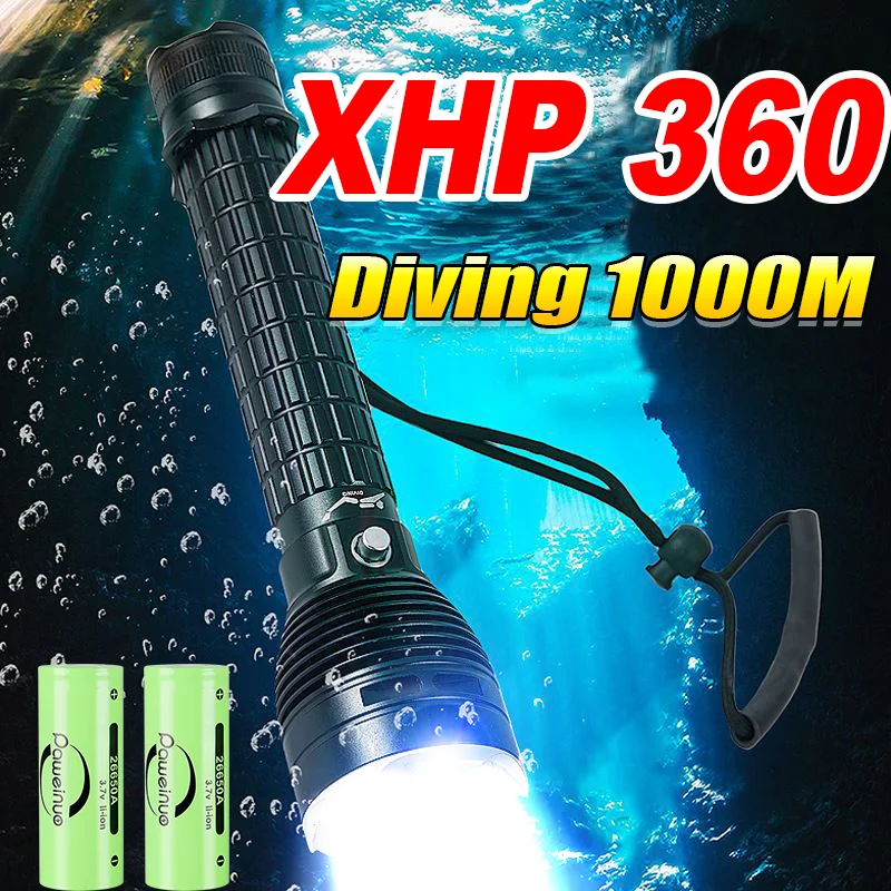 

XHP360 Super Bright Diving Flashlight Diving 1000M Torch Underwater Lantern Waterproof Dive Flashlight Hunting Light Dive Lamp
