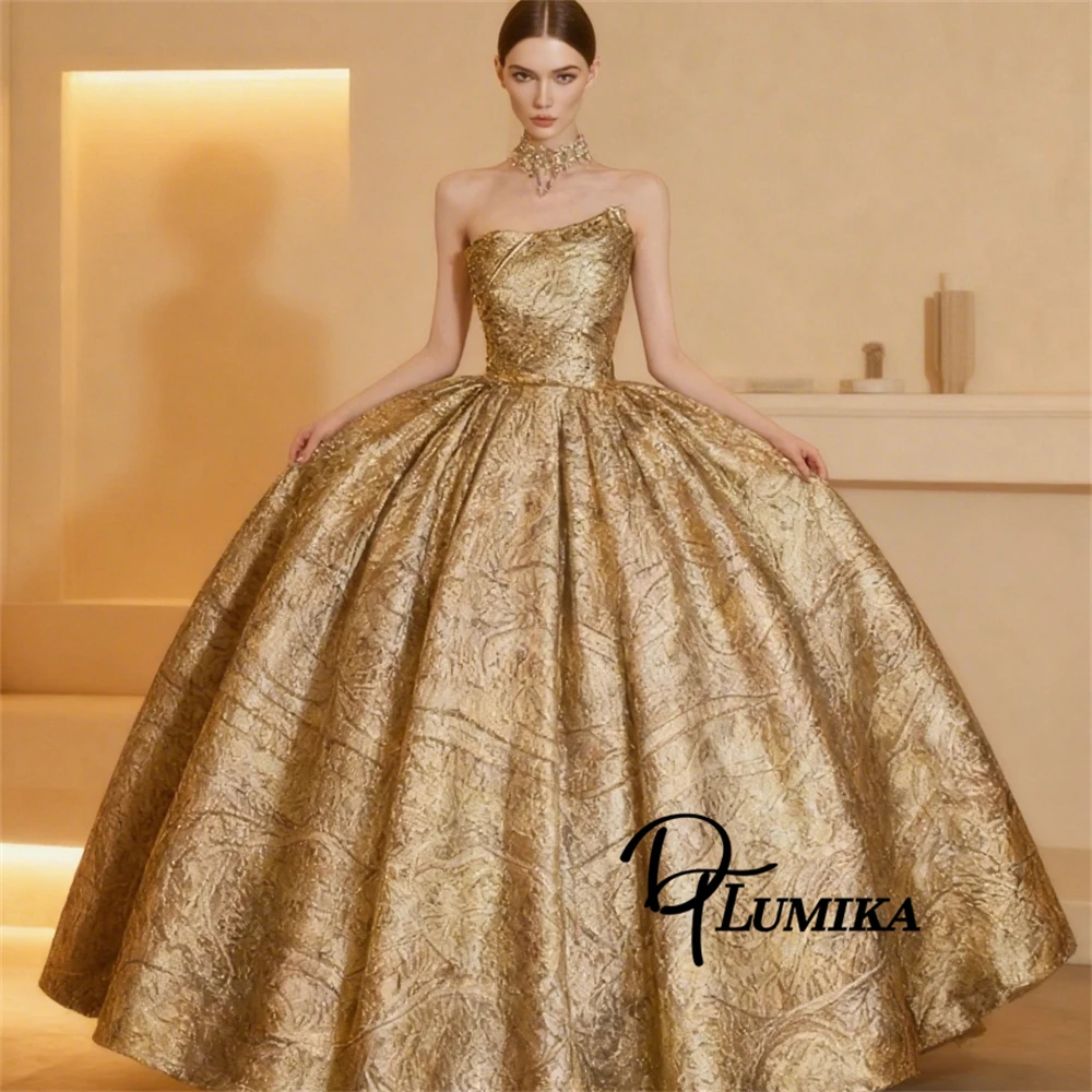 

DTLumika Gold Strapless Maxi Dress for Formal Occasions Evening Party Prom Wedding Night Party Gowns