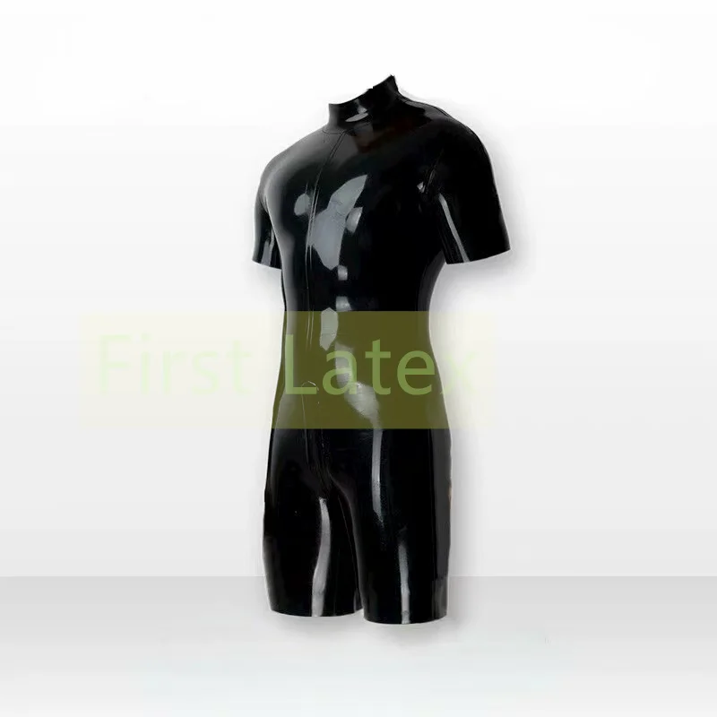

Half Sleeve Latex Catsuit Sexy Rubber Bodysuits Short Leg Men’s Black Tight Fetish Neck Entry Jumpsuit Halloween Cosplay Wear