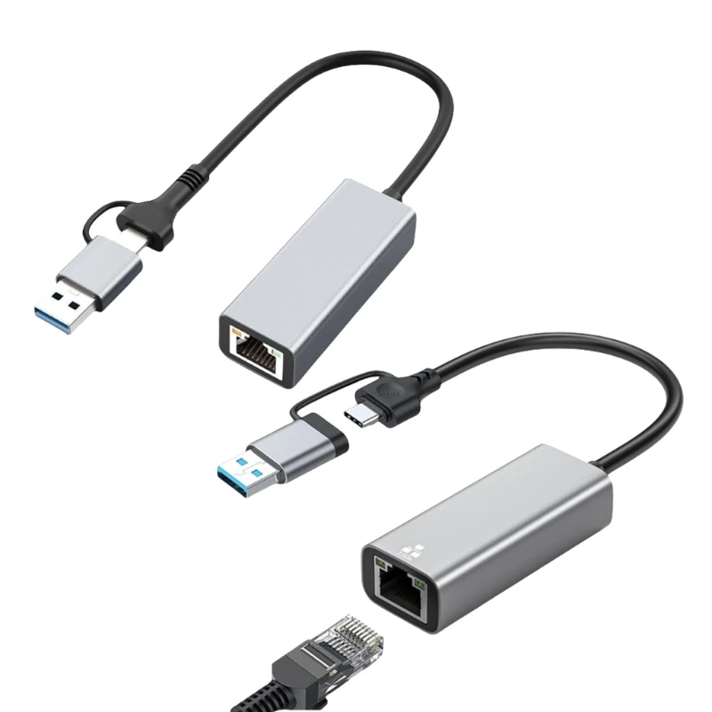 2500Mbps Network Card Adapter USB/Type-C to RJ45 Adapter 2.5G USB 3.0 Wired Gigabit Network Card Converter HUB For PC Laptop
