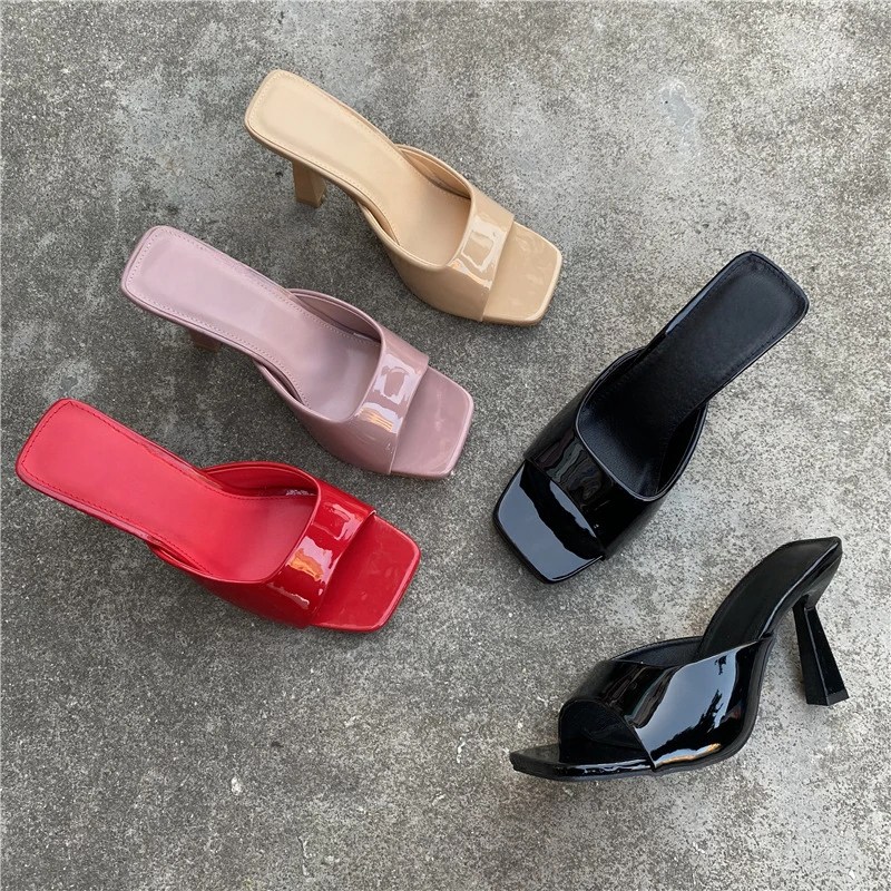 Minimalist Square Toe High Heels Fashionable One Line Slim Heels French Style Slippers