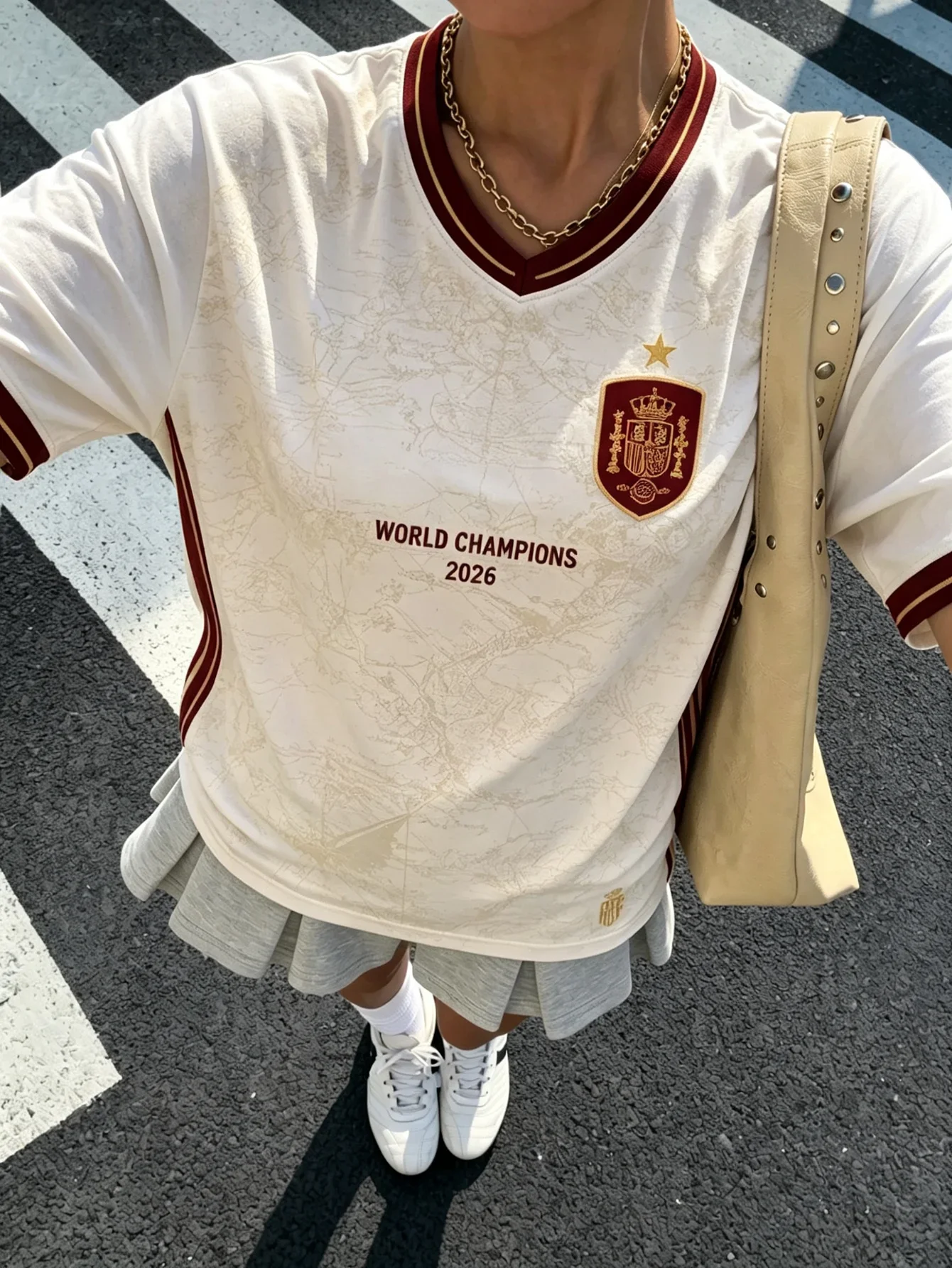 Camiseta de fútbol Champions 2026 Y2K, color crema y burdeos, España, para hombre, mujer, unisex, manga corta, talla grande, talla estándar