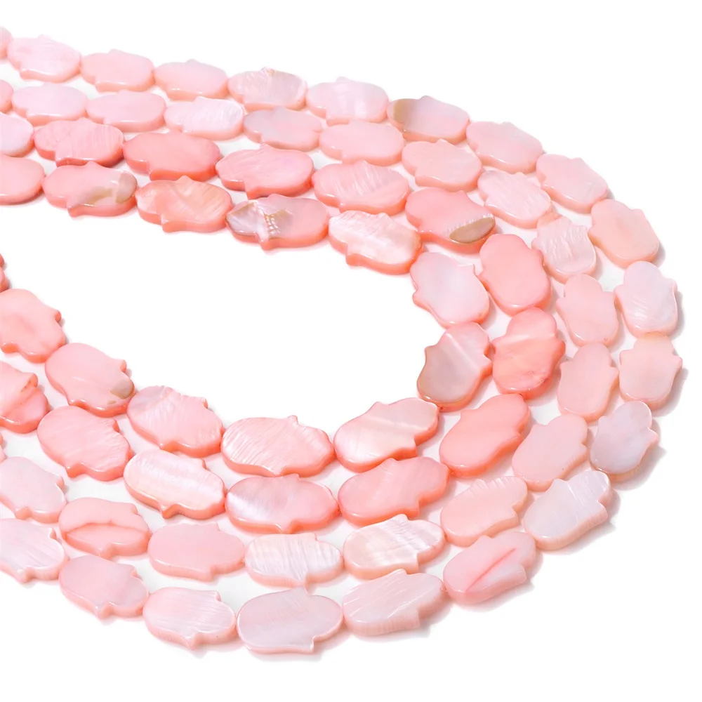 Natural Pink MOP Shell Hamsa Hand Shape Beads 12x18mm 36cm Strand Mother Of Pearl Loose Beads for DIY Bracelet Necklace Jewelry