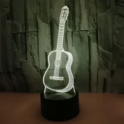 3d guitarra-como a lâmpada conduzida, mudança de cor 7, usb, para o bebê, luz da noite, presente do feriado