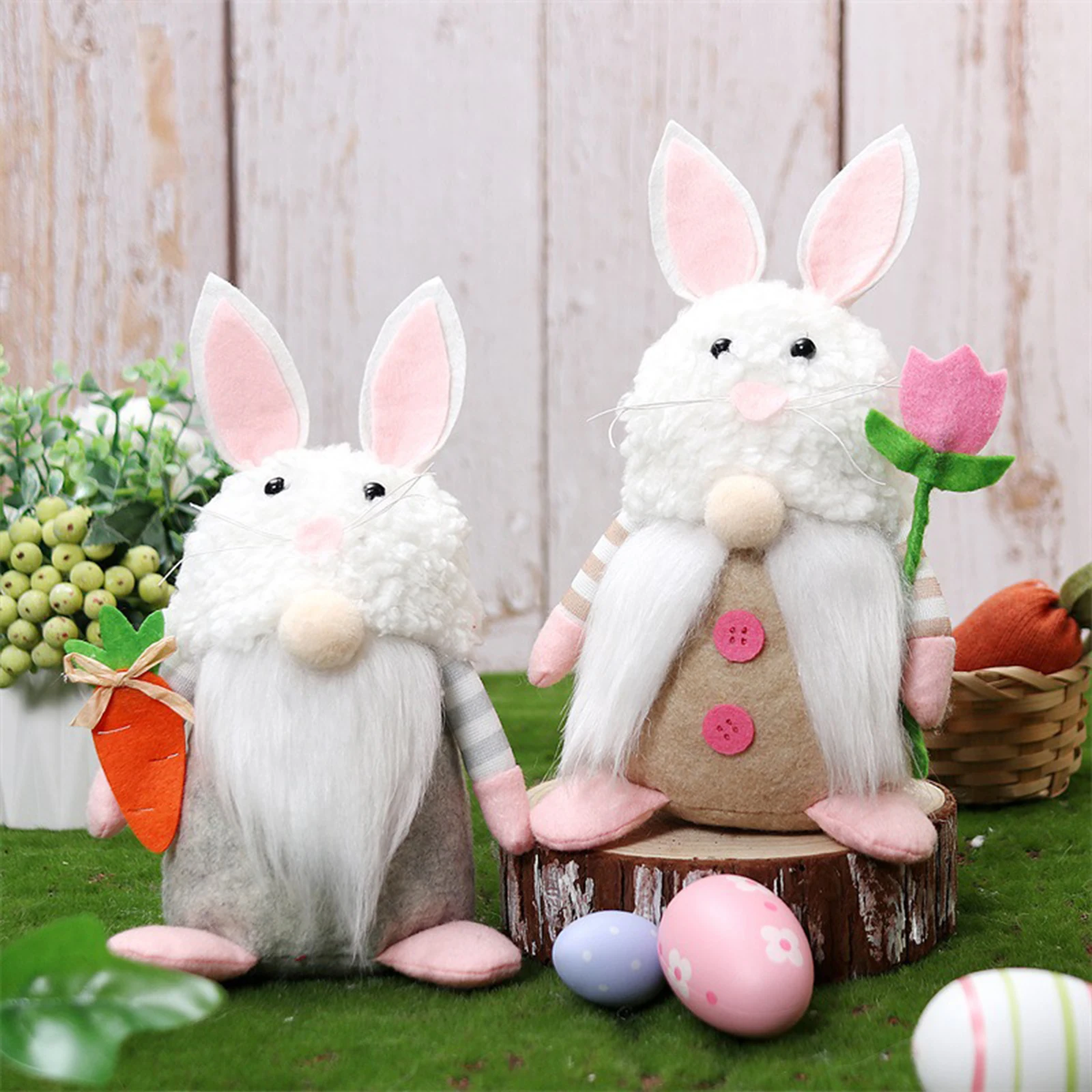 Easter Carrot Flower Rabbit Bunny Plush Dwarf Doll Ornaments Easter Party Festival DIY Home Decoration