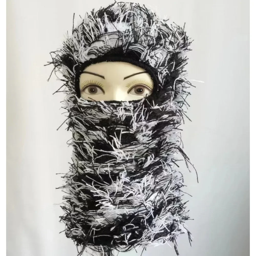 

2025 Fuzzy Balaclava Hat Full Face Cover Ski Mask Knitted Beanies Distressed Winter Windproof Warm Neck Camouflage Cap Fashion