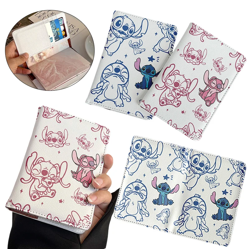 

Disney Stitch Passport Holder Fashion PU Leather Travel Passport Protective Cover ID Credit Card Holders Travel Accessories