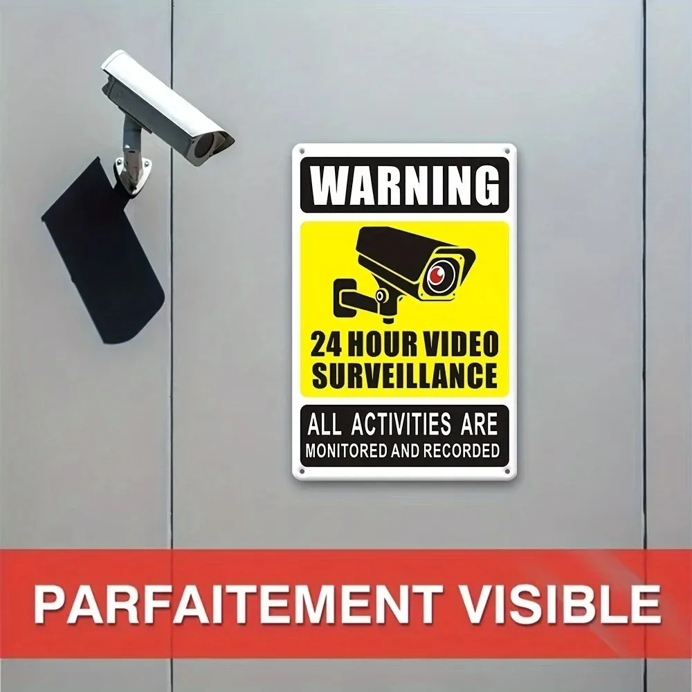 24H Outdoor Security Surveillance Sign - 8x12 Inch Durable Aluminum CCTV Notice, Weatherproof & Rustproof for Maximum Visibility
