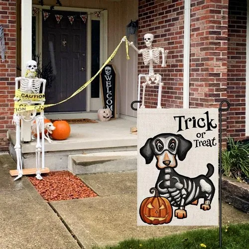 Halloween Trick or Treat Garden Flag Ghost Dog 12x18 Inch Small Double Sided ... YYZ