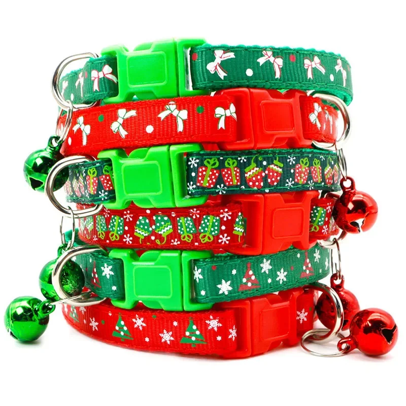 Adjustable Buckle Pet Collar with Bell Cats Dogs Collar Christmas Personalized Kitten Puppy Hamesses Small Animal Accessories